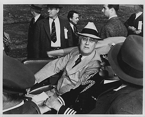 Public Domain: President Roosevelt in Car, September 1940 (NARA) This image is believed to be in the public domain and is from the National Archives. 