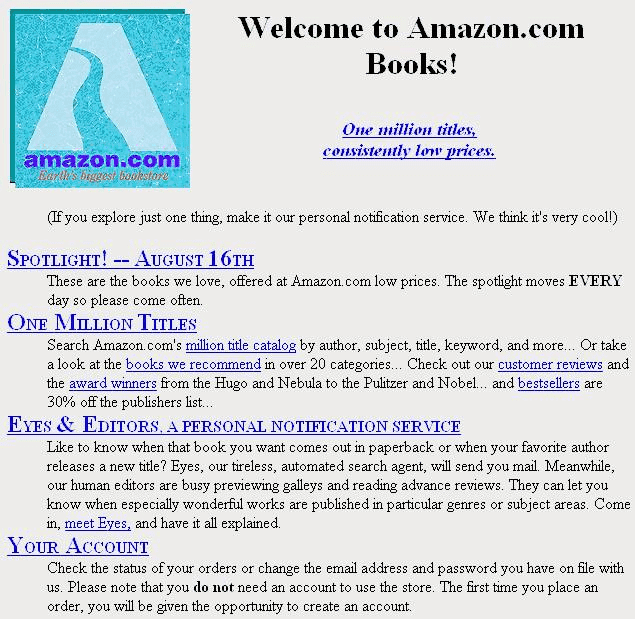 La premire page Web d'Amazon